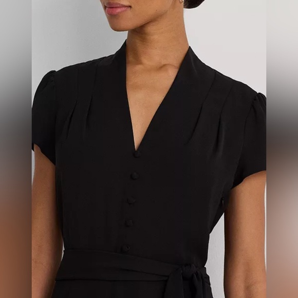 Lauren Ralph Lauren Women's Belted Georgette Short-Sleeve Dress, Black - Picture 4 of 8